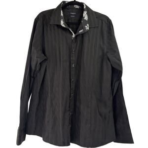 Rosso Milano Italy Black Striped Modern Fit Button Up Size XL / 17.5